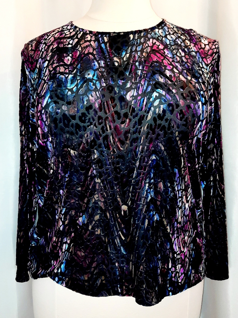 TanJay Multi-Color Velvet Burnout Sheer Stretchy Long Sleeve Top Womens XL